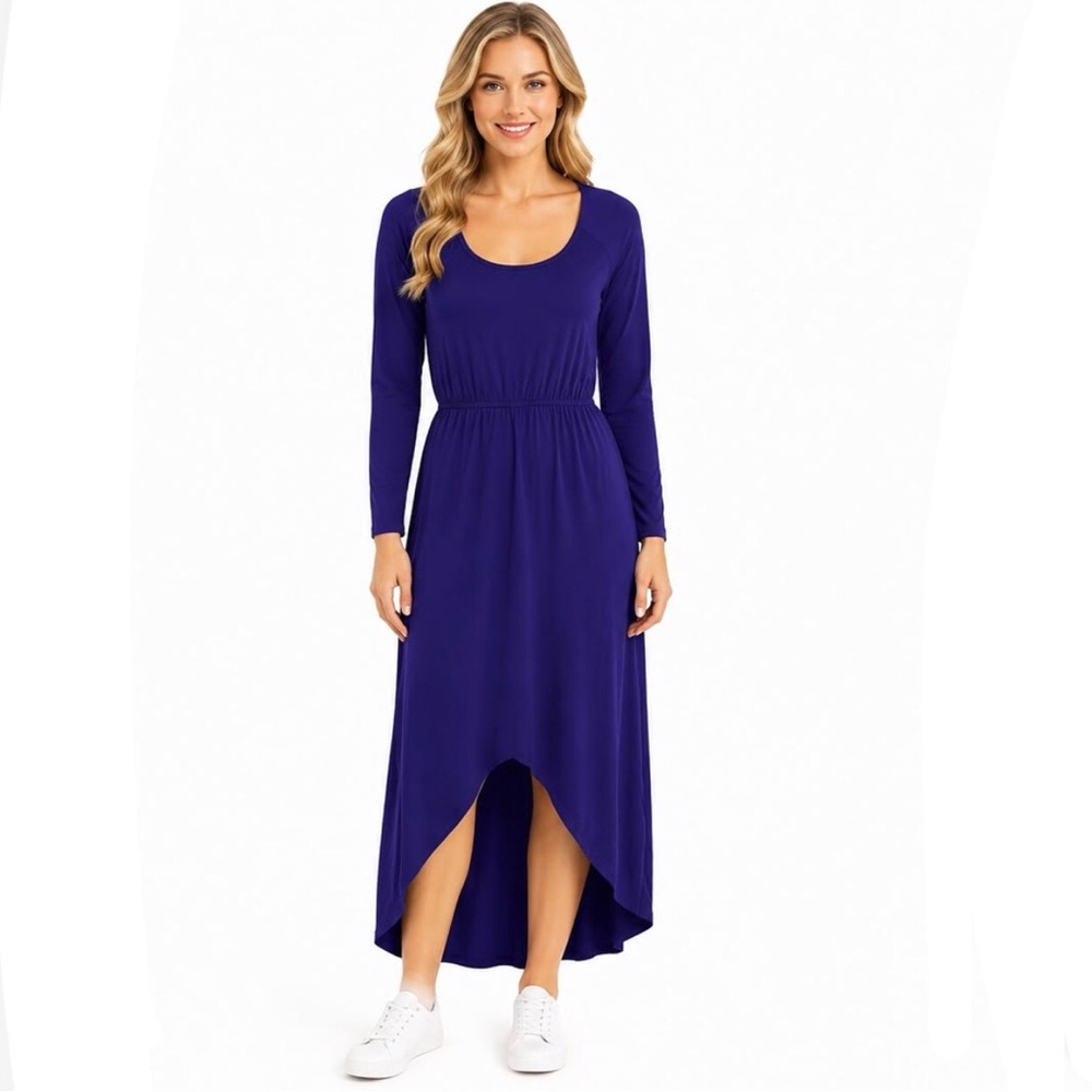 Hive And Honey Purple High Low long Sleeve Scoop Neck Maxi Dress X-Small